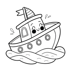 Tiny Plastic Style Toy Boat Floating on Soft Blue Water Illustration
