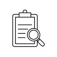 Clipboard with paper and magnifying glass outline on transparent background silhouette