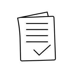 Document with lines and check mark in simple style on transparent background silhouette