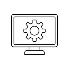 Computer screen displaying a gear in outline style on transparent background silhouette