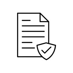 Document with check mark inside a shield icon next to on transparent background silhouette
