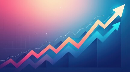 An abstract graph depicting an upward trend with colorful zigzag lines against a gradient background, symbolizing growth and progress.