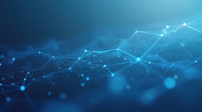 A digital abstract representation of interconnected nodes and lines, showcasing technology and innovation in a blue-toned environment.