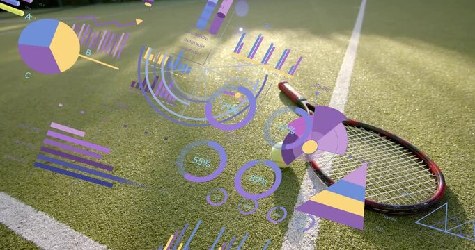 Data graphics appearing upper-left moving toward racket and ball, visualizing match stats