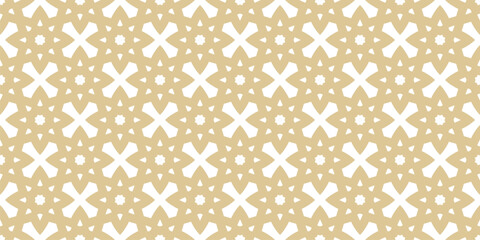 Obraz premium Geometric seamless pattern with oriental star shapes, lattice grid and ethnic floral motifs. Elegant gold texture background. Repeated design for textile, wallpaper, decoration, print, covering, wrap