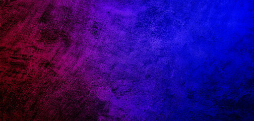 Abstract wall texture with a vivid gradient from deep purple to electric blue. The artistic rough surface and colorful lighting create a bold, modern grunge design backdrop for creative projects.