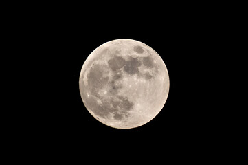 The full moon rises in the sky