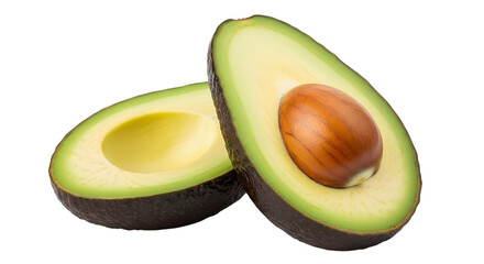 Fresh ripe avocado halved showing seed isolated on transparent background