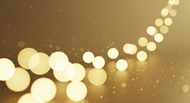 Golden bokeh light circles on a gradient background, creating a festive and glamorous effect, representative of celebration, luxury, or special event