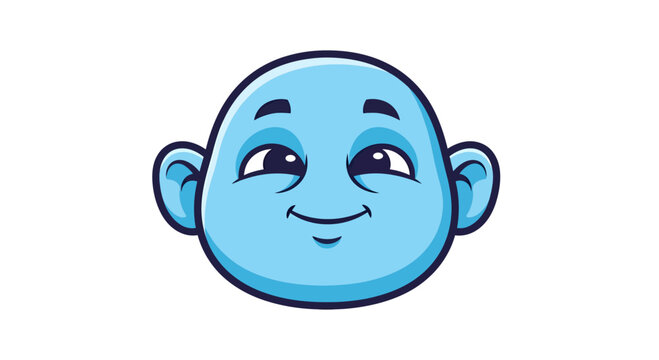 Cartoon character face, a serene and cute blue alien with gentle expression