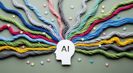 Adhd chew necklace artificial intelligence concept with colorful threads emanating from head