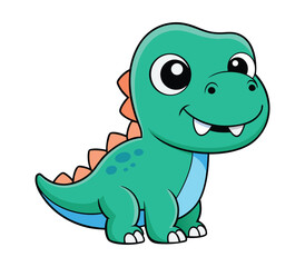 Cute Cartoon Dinosaur Sticker with White Background Design