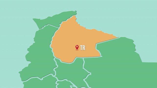 Mapa de Bolivia con divisi&oacute;n pol&iacute;tica resaltando el Departamento  Beni con su capital Trinidad