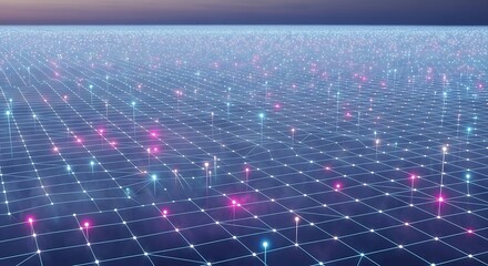 Global interconnected network grid with glowing data points and lines visual illustration