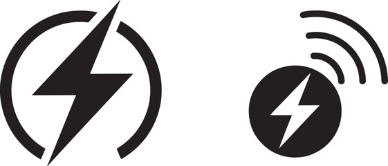 Lightning Bolt Icons for Power and Wireless Charging on White Background energy electricity