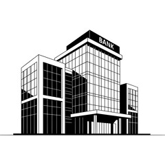 Striking modern bank building facade with prominent signage and glass windows