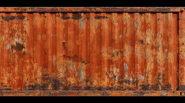 Corroded metal container surface displays intricate rust patterns on gray background. Rich texture conveys industrial decay and passage of time, enhanced by earthy tones. Neural network AI generated
