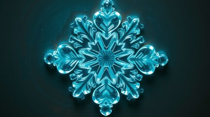 Intricately carved blue snowflake design shines against a dark background creating a stunning visual display