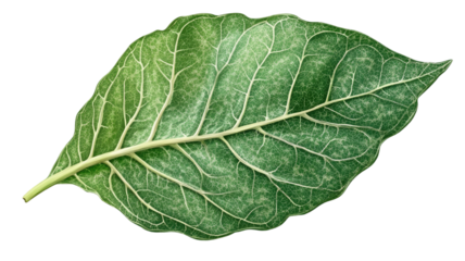 Realistic green leaf with detailed veins and natural texture showing fresh botanical plant element isolated on white background