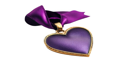 Purple heart medal with golden ribbon and detailed military honor symbol showing bravery and heroism award isolated on white background