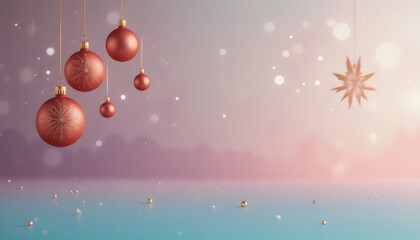 3D render of Christmas ornaments hanging over soft gradient background, elegant composition