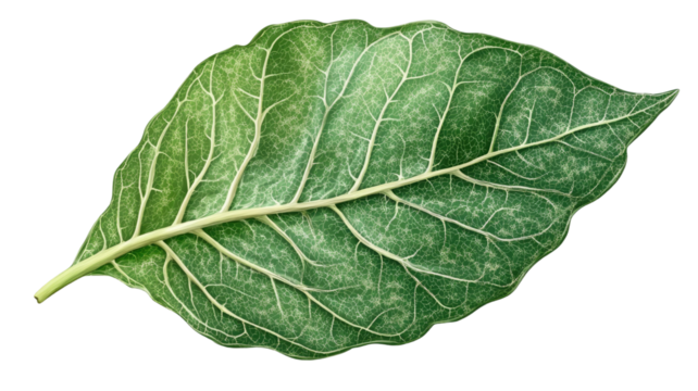Realistic green leaf with detailed veins and natural texture showing fresh botanical plant element isolated on white background