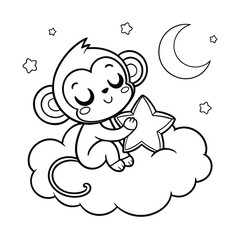 Cute Cartoon Monkey Peacefully Sleeping on a Fluffy Cloud Sticker