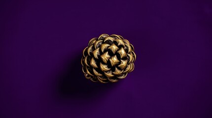 Creative art piece featuring a golden pinecone shape on a purple background inspiring curiosity and warmth in an artistic setting
