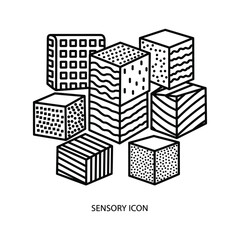 Collection of textured cubes with various patterns, representing sensory input