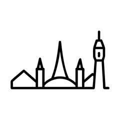 Minimalist skyline of a city with various buildings