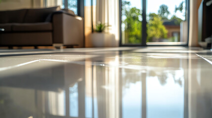 Closeup of surface shine after cleaning, natural daylight reflections, modern and tidy home aesthetic