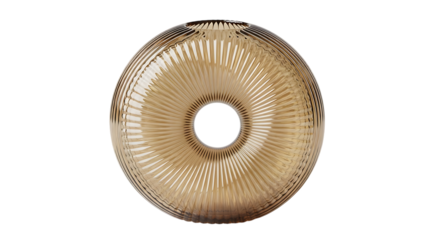 Modern decorative ribbed amber glass vase with a central hole