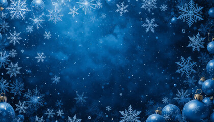 Blue and silver Christmas theme with snowflakes and baubles, cold winter aesthetic