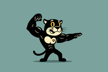 Obraz premium Muscular Black Panther Cartoon Character Flexing Biceps Confiden