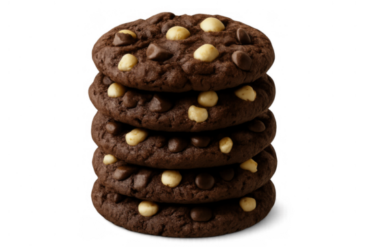 Stack of chocolate chip and white chocolate chip cookies, sweet dessert, baked comfort food on transparent background