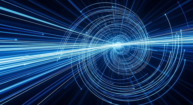 Abstract digital data stream lines and circles technology background