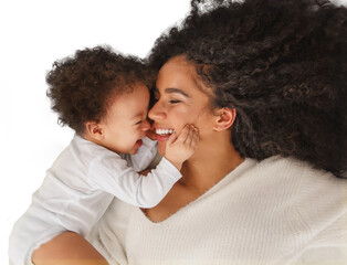 Happy mother and baby isolated on transparent background. Loving family moment, motherhood, care,...