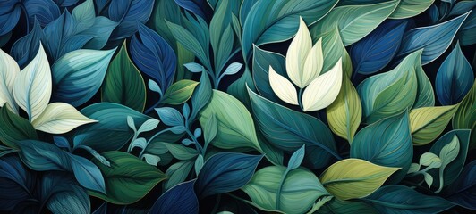 Vibrant abstract leaf pattern in blue and green hues