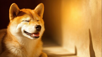 Smiling Shiba Inu Basking in Warm Light With Beautiful Shallow Depth of Field