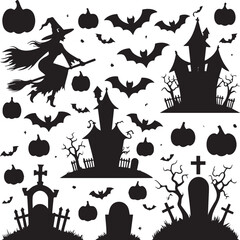 Halloween Icons Vector Black silhouette 