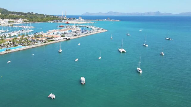 Mallorca, Majorca Alcudia, Drone view, Blue water
