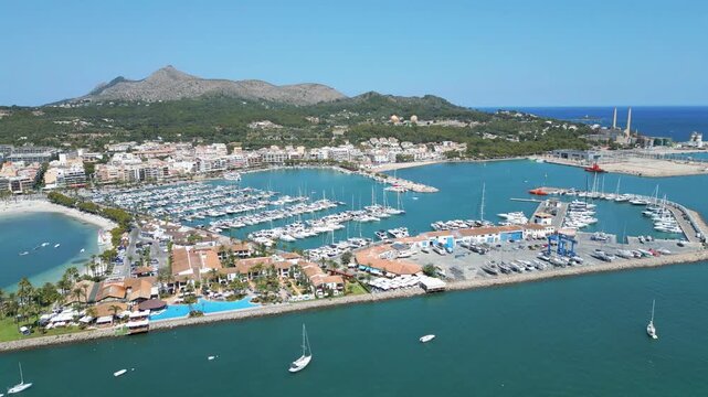 Mallorca, Majorca Alcudia, Drone view, Blue water
