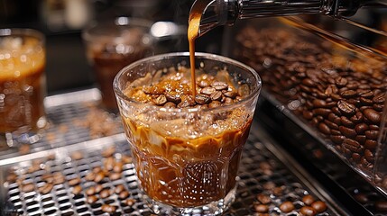 Rich Coffee Mixture Being Poured into a Glass