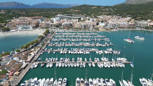 Mallorca, Majorca Alcudia, Drone view, Blue water
