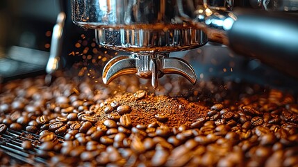 Close-up of Coffee Bean Grinding Process