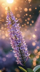 Purple flower blooming at sunset with gentle glowing background