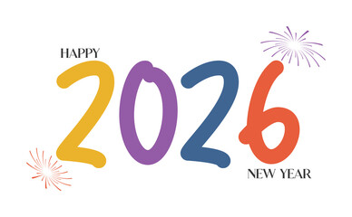 Colorful Happy New Year 2026 Celebration Banner with Fireworks