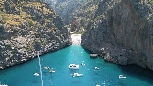 Mallorca, Majorca, Sa Calobra, Drone view, Blue water
