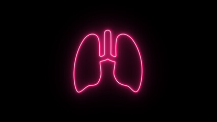  a neon pink outline of human lungs against a black background. This design is often used as a modern glowing icon