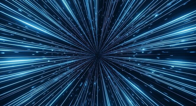 Abstract digital tunnel of blue lines creating a sense of speed and motion
